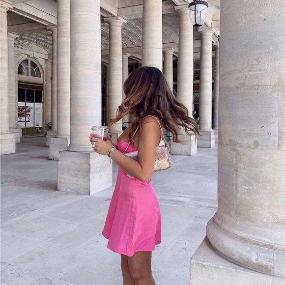 Zara dress mini corset pink satin effect party wedding - Picture 2 of 9